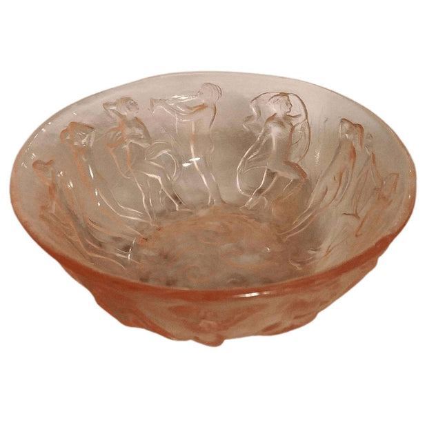 Consolidated Dancing Nymphs Pink Satin Berry Bowl Women Period Art Deco Dep - Estate Fresh Austin