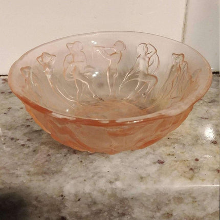 Consolidated Dancing Nymphs Pink Satin Berry Bowl Women Period Art Deco Dep - Estate Fresh Austin