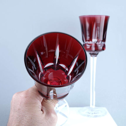 Cristal De Sevres red Segovie T - 298 Wine Hocks Pair French Cut Crystal Goblets - Estate Fresh Austin