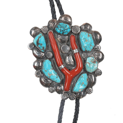Dan Simplicio (1917-1969) silver, turquoise and branch coral bolo tie - Estate Fresh Austin