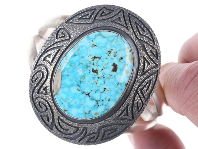 Daniel Benally Navajo Tufa Cast sterling turquoise cuff bracelet - Estate Fresh Austin
