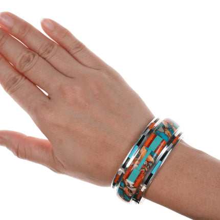 6.5" Daniel Coriz Santo Domingo inlaid silver cuff bracelet - Estate Fresh Austin