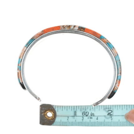 6.5" Daniel Coriz Santo Domingo inlaid silver cuff bracelet - Estate Fresh Austin