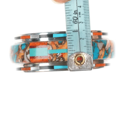 6.5" Daniel Coriz Santo Domingo inlaid silver cuff bracelet - Estate Fresh Austin