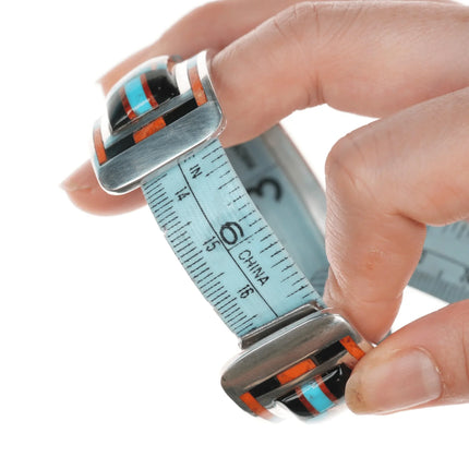 6.5" Daniel Coriz Santo Domingo inlaid silver cuff bracelet - Estate Fresh Austin