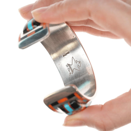 6.5" Daniel Coriz Santo Domingo inlaid silver cuff bracelet - Estate Fresh Austin