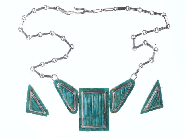 Danny J Stewart Sterling Cobblestone turquoise inlay necklace and earrings - Estate Fresh Austin