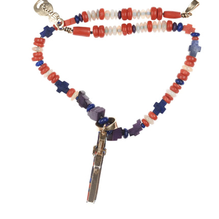 Danny Romero Yaqui (1954-2018) 14k Gold Diamond, Tanzanite, Opal, sugilite Necklace - Estate Fresh Austin