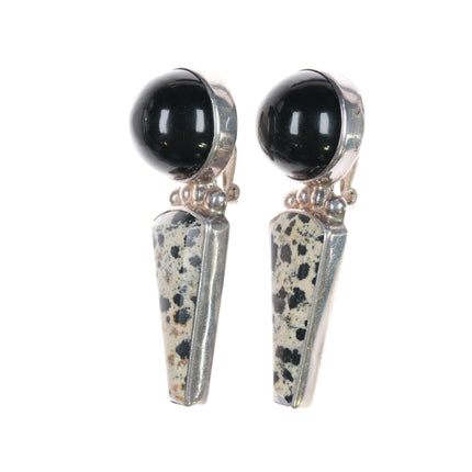 Darla Nordstrom large Sterling Jasper, and agate clip - on earrings - Estate Fresh Austin