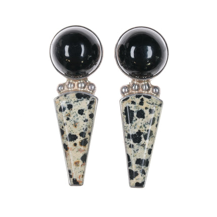 Darla Nordstrom large Sterling Jasper, and agate clip - on earrings - Estate Fresh Austin