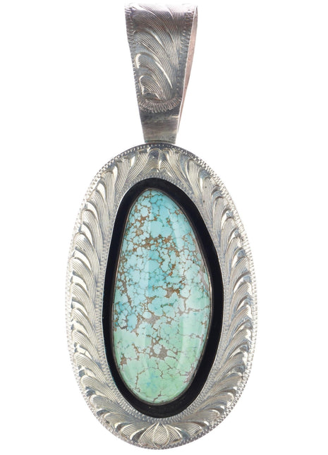 Dave Scott Carico Lake turquoise hand engraved sterling shadowbox pendant - Estate Fresh Austin