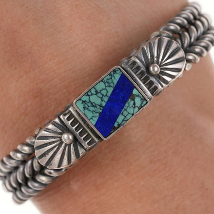 David Reeves navajo Sterling Spiderweb turquoise/lapis cuff bracelet - Estate Fresh Austin