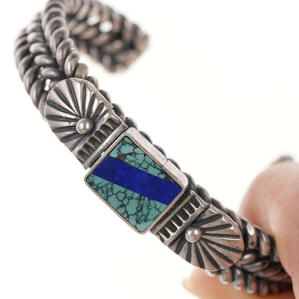 David Reeves navajo Sterling Spiderweb turquoise/lapis cuff bracelet - Estate Fresh Austin