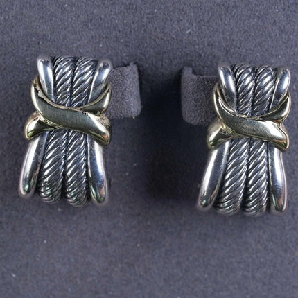 David Yurman 14K Yellow Gold Sterling Silver Double "X" Twisted Cable earrings - Estate Fresh Austin