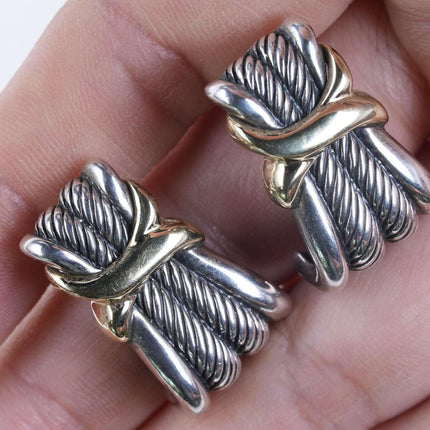David Yurman 14K Yellow Gold Sterling Silver Double "X" Twisted Cable earrings - Estate Fresh Austin