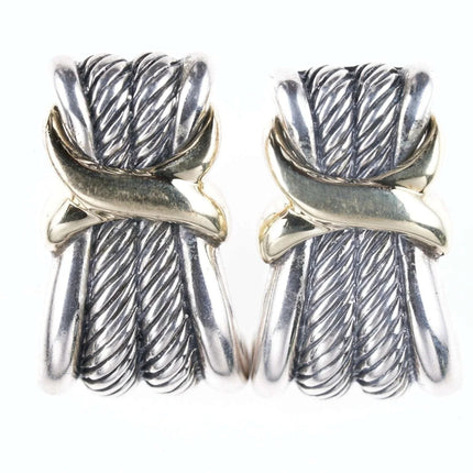 David Yurman 14K Yellow Gold Sterling Silver Double "X" Twisted Cable earrings - Estate Fresh Austin