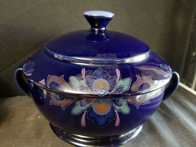 Denby Baroque Cobalt Blue Art Nouveau Covered Casserole 2 qt England Discontinue - Estate Fresh Austin
