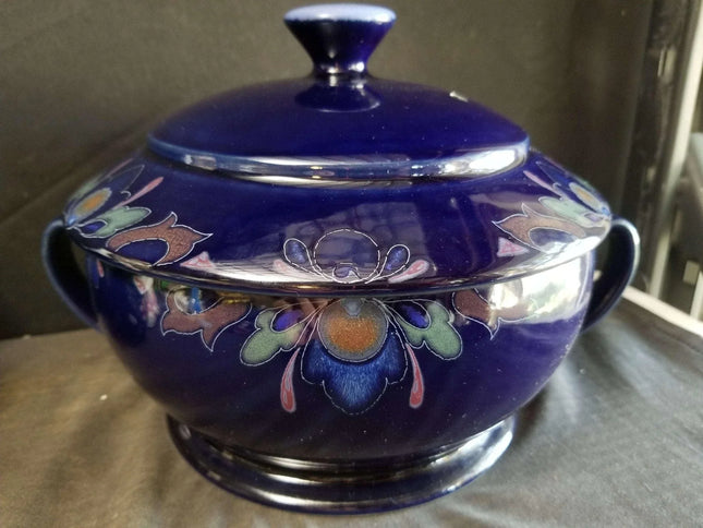 Denby Baroque Cobalt Blue Art Nouveau Covered Casserole 2 qt England Discontinue - Estate Fresh Austin