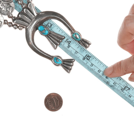 Dene Tsosie Bini Navajo Silver and turquoise 1940's dimes squash blossom necklace - Estate Fresh Austin