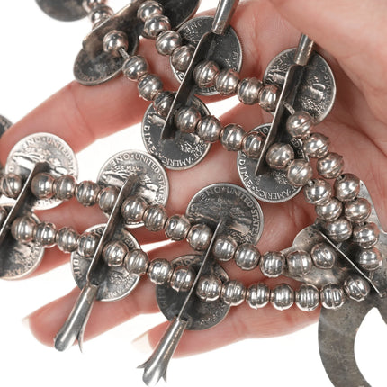 Dene Tsosie Bini Navajo Silver and turquoise 1940's dimes squash blossom necklace - Estate Fresh Austin