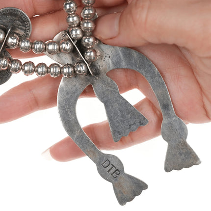 Dene Tsosie Bini Navajo Silver and turquoise 1940's dimes squash blossom necklace - Estate Fresh Austin