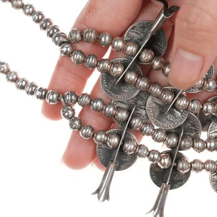 Dene Tsosie Bini Navajo Silver and turquoise 1940's dimes squash blossom necklace - Estate Fresh Austin