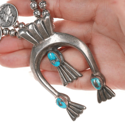 Dene Tsosie Bini Navajo Silver and turquoise 1940's dimes squash blossom necklace - Estate Fresh Austin