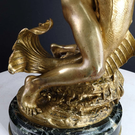 Denys Puech (1854-1942) French Bronze Dore Statue of Boy with Fish - Estate Fresh Austin