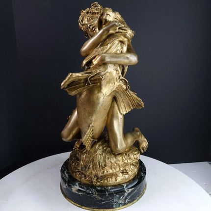 Denys Puech (1854-1942) French Bronze Dore Statue of Boy with Fish - Estate Fresh Austin