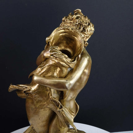 Denys Puech (1854-1942) French Bronze Dore Statue of Boy with Fish - Estate Fresh Austin