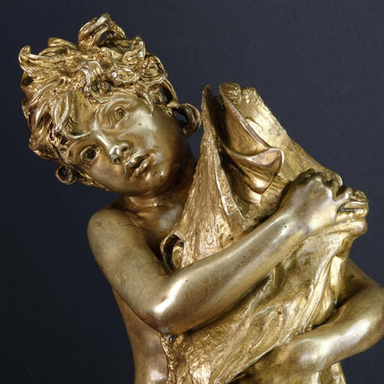Denys Puech (1854-1942) French Bronze Dore Statue of Boy with Fish - Estate Fresh Austin