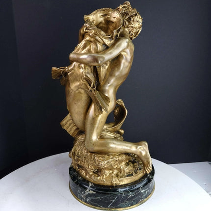 Denys Puech (1854-1942) French Bronze Dore Statue of Boy with Fish - Estate Fresh Austin