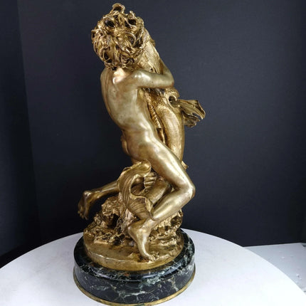 Denys Puech (1854-1942) French Bronze Dore Statue of Boy with Fish - Estate Fresh Austin