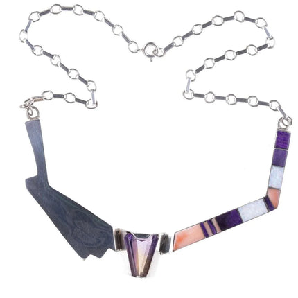 Doug Nava Taos/Apache Sterling silver multistone Channel inlay Necklace - Estate Fresh Austin