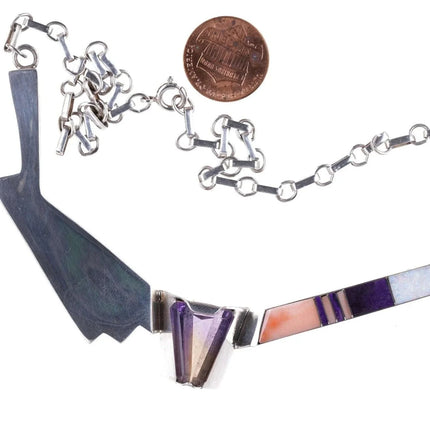 Doug Nava Taos/Apache Sterling silver multistone Channel inlay Necklace - Estate Fresh Austin
