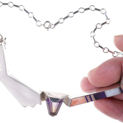 Doug Nava Taos/Apache Sterling silver multistone Channel inlay Necklace - Estate Fresh Austin