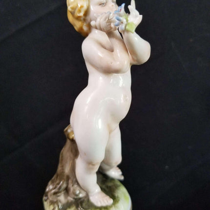 Dresden Capodimonte Style Cherub on Pedestal Applied Flowers, delicate painting - Estate Fresh Austin