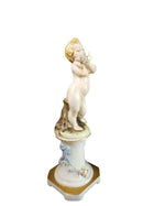 Dresden Capodimonte Style Cherub on Pedestal Applied Flowers, delicate painting - Estate Fresh Austin