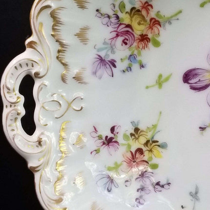 Dresden Pierced Floral Cake Plate Hand Painted Rosenthal 11 5/8" wide x 1.75" de - Estate Fresh Austin