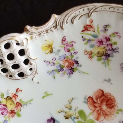 Dresden Pierced Floral Cake Plate Hand Painted Rosenthal 11 5/8" wide x 1.75" de - Estate Fresh Austin