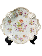 Dresden Pierced Floral Cake Plate Hand Painted Rosenthal 11 5/8