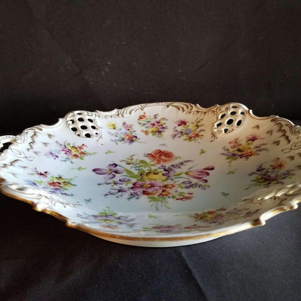 Dresden Pierced Floral Cake Plate Hand Painted Rosenthal 11 5/8" wide x 1.75" de - Estate Fresh Austin