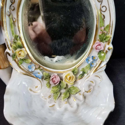 Dresden Porcelain Mirror With Boy Encrusted Flowers Ring Holder Whimsical 19th c - Estate Fresh Austin