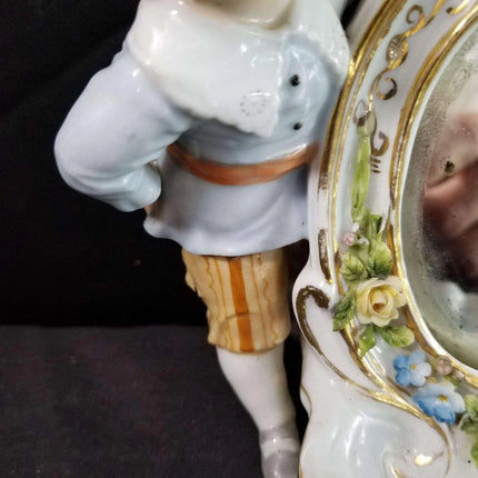 Dresden Porcelain Mirror With Boy Encrusted Flowers Ring Holder Whimsical 19th c - Estate Fresh Austin