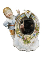 Dresden Porcelain Mirror With Boy Encrusted Flowers Ring Holder Whimsical 19th c - Estate Fresh Austin