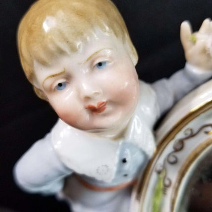 Dresden Porcelain Mirror With Boy Encrusted Flowers Ring Holder Whimsical 19th c - Estate Fresh Austin