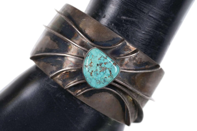 Drew M Ruiz Modernist Navajo Sterling/Turquoise Cuff bracelet - Estate Fresh Austin