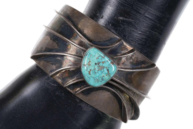 Drew M Ruiz Modernist Navajo Sterling/Turquoise Cuff bracelet - Estate Fresh Austin