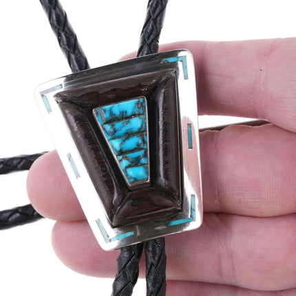 Dudley Yazzie Navajo Sterling, Cobblestone turquoise, ironwood, and Channel inla - Estate Fresh Austin