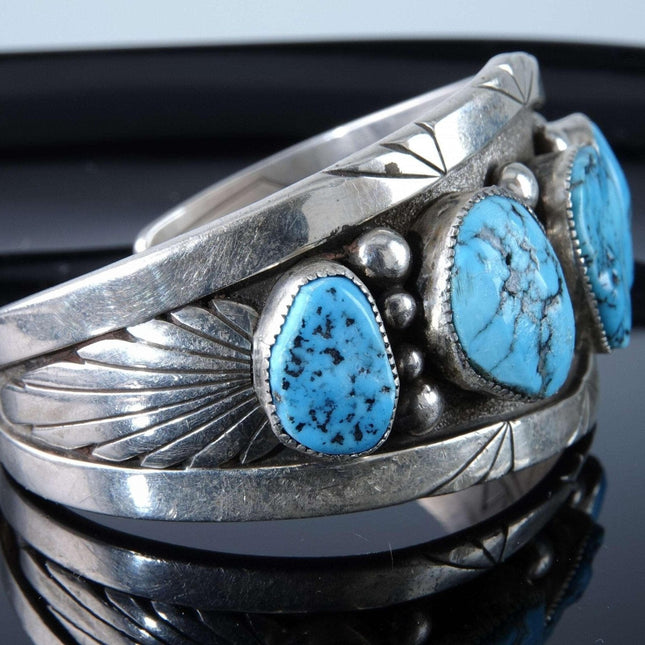 Eagle Boy Jemez Pueblo Sterling and Turquoise Cuff Bracelet - Estate Fresh Austin